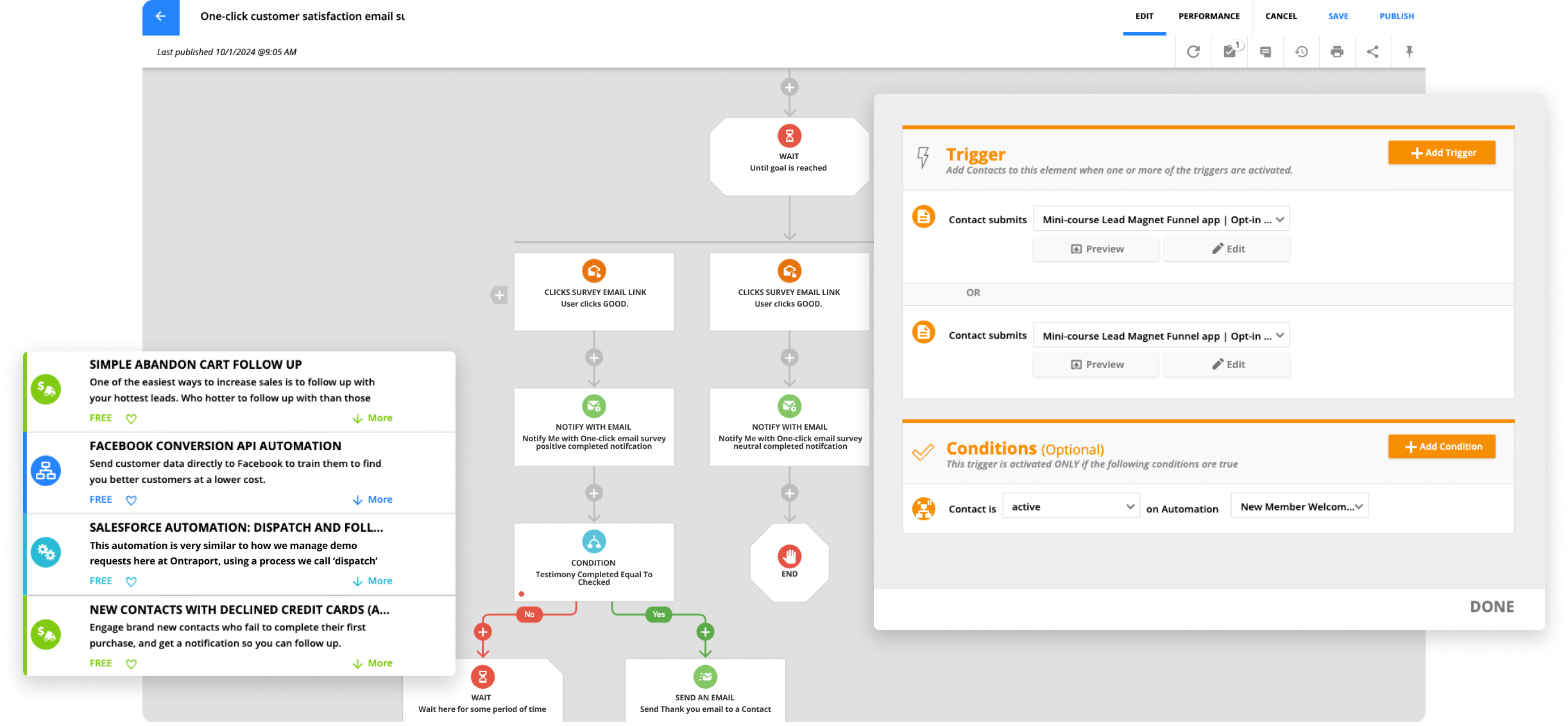 Ontraport dashboard showing marketing automation, CRM and payments platform